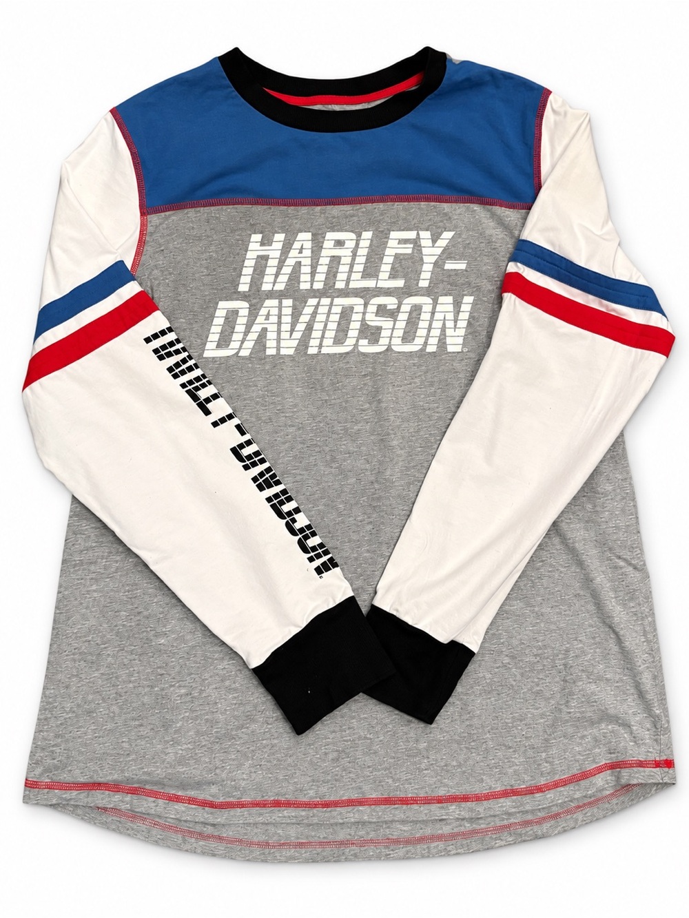 Harley-Davidson Colorblock Long Sleeve Graphic Shirt Gray Blue Racing 03